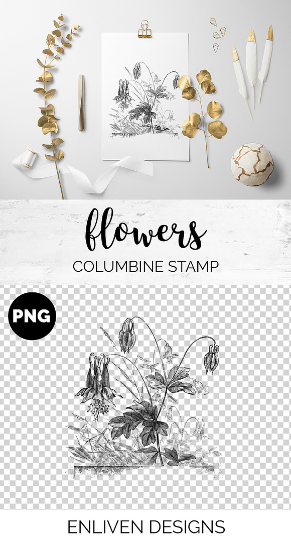 columbine stamp Vintage Flowers in Illustrations - product preview 1