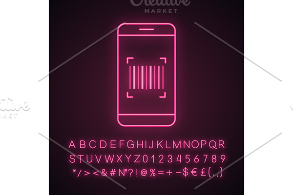 Barcode scanning app neon light icon