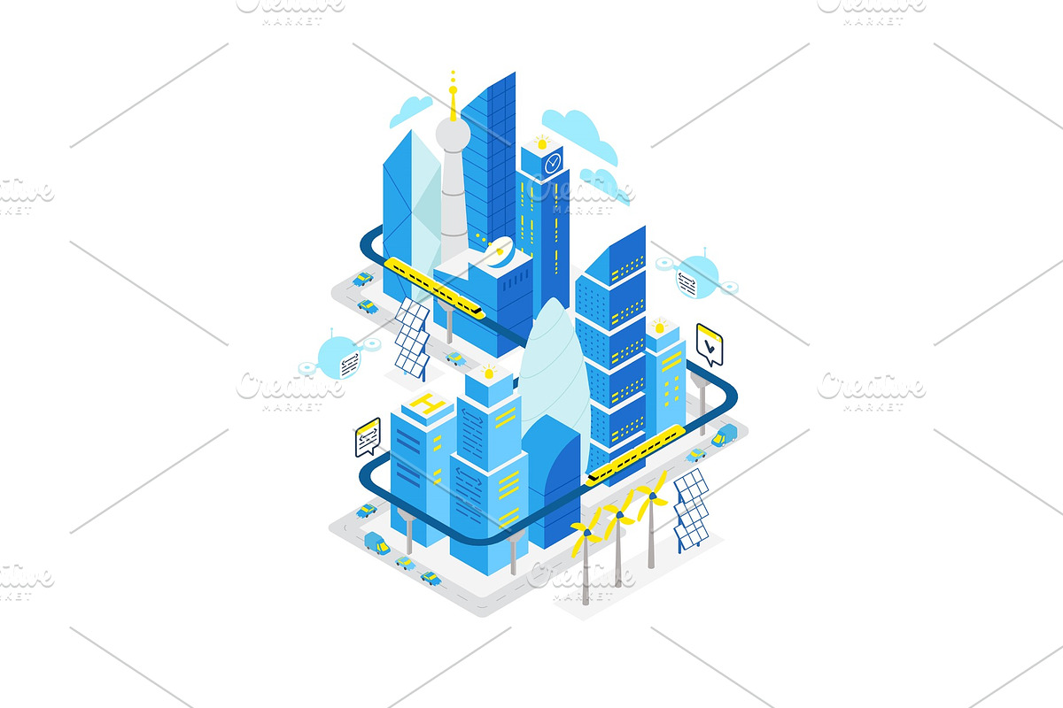 Smart city data center isometric in Illustrations - product preview 8