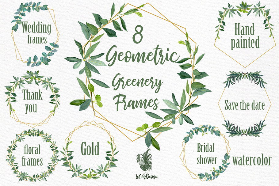 Geometric Frames Greenery clipart  in Illustrations - product preview 8