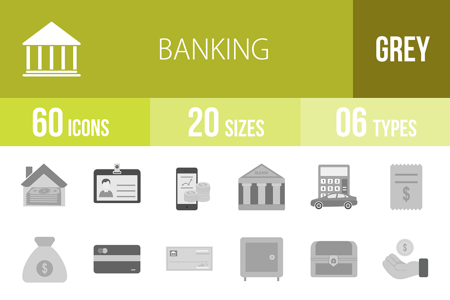 60 Banking Greyscale Icons