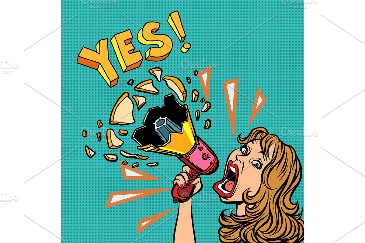 Yes. woman with megaphone in Illustrations - product preview 8