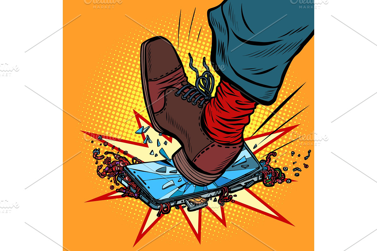 Man breaks the phone with his foot in Illustrations - product preview 8
