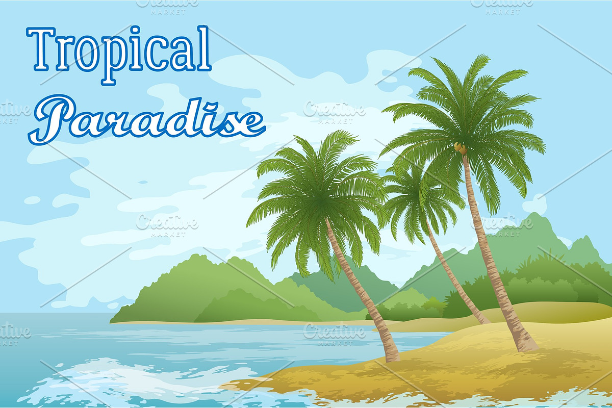 Tropical Sea Landscape with Palm in Illustrations - product preview 8