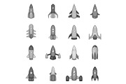 Rockets icons set, monochrome style