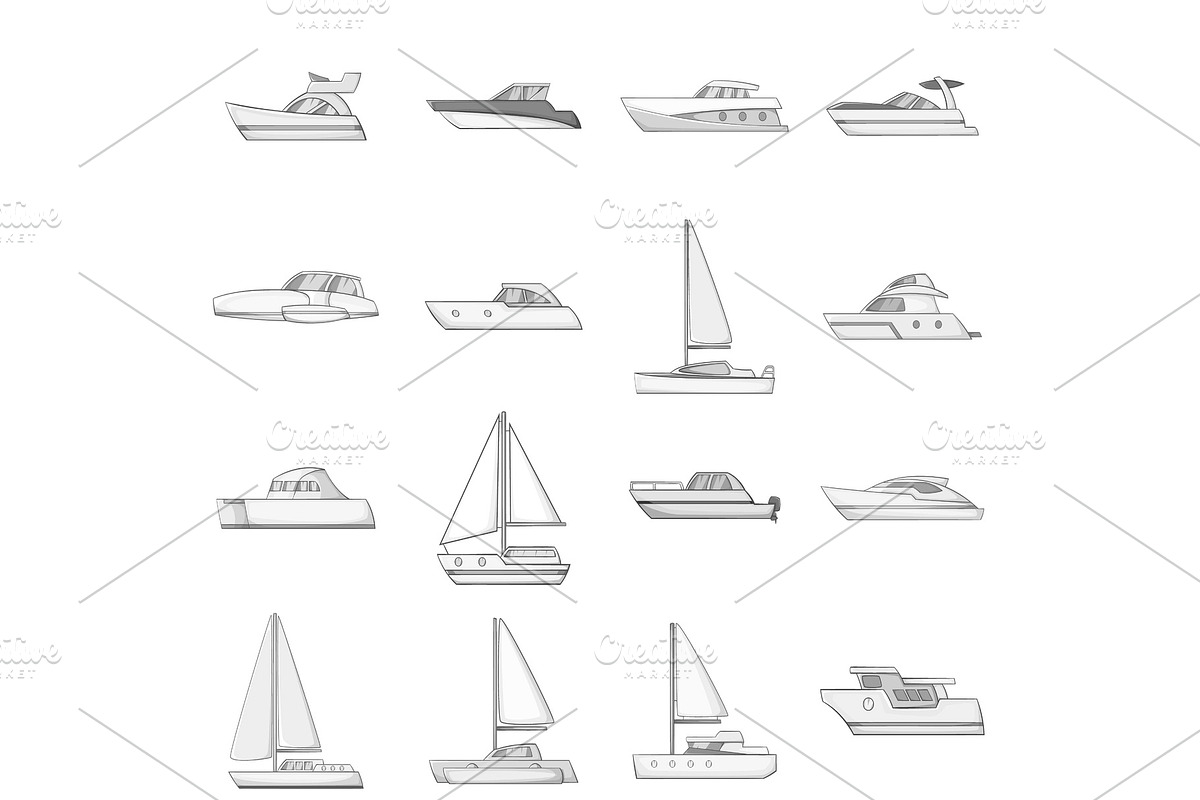 Yachts icons set, monochrome style in Illustrations - product preview 8