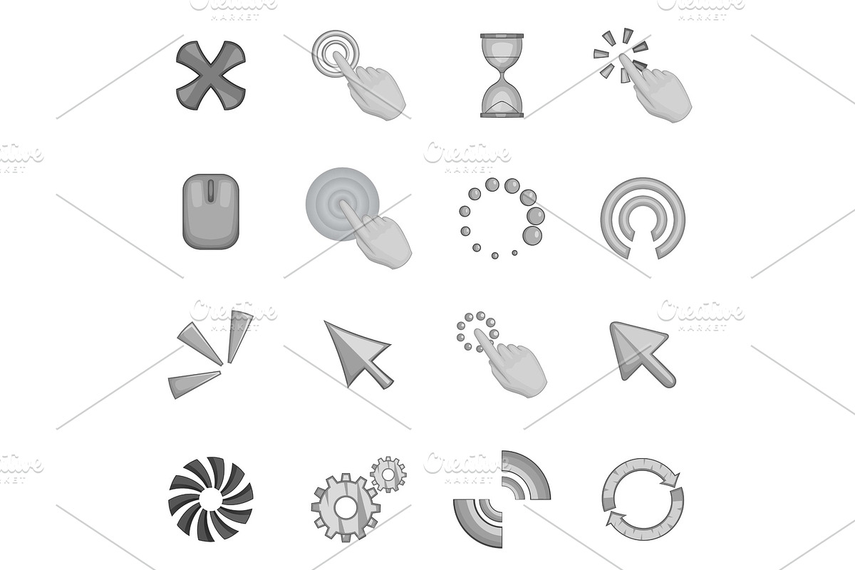 Click cursors icons set, monochrome in Illustrations - product preview 8
