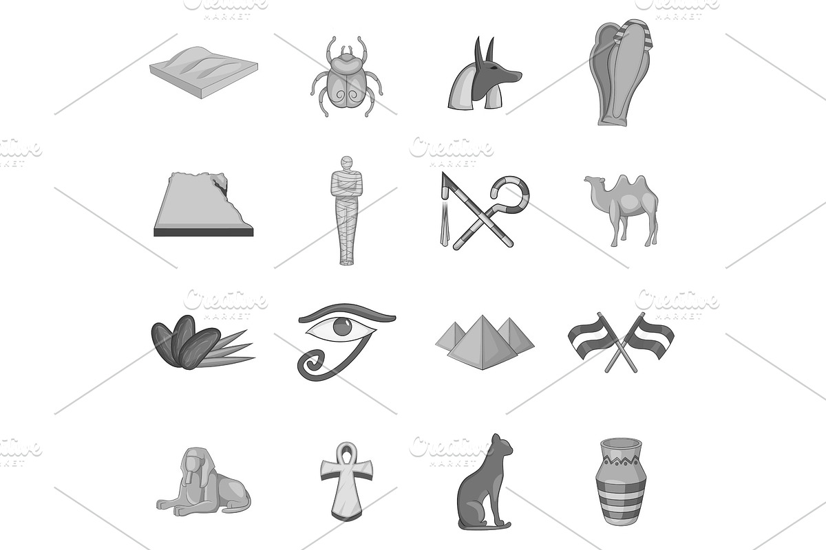 Egypt travel icons set, monochrome in Illustrations - product preview 8