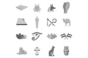 Egypt travel icons set, monochrome