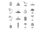 Lamp icons set, monochrome style