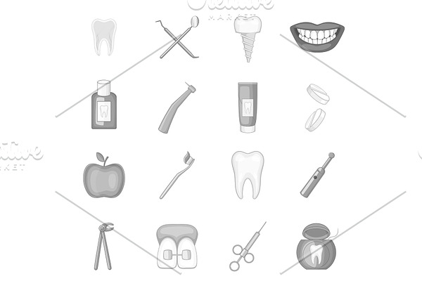 Dentist icons set, monochrome style