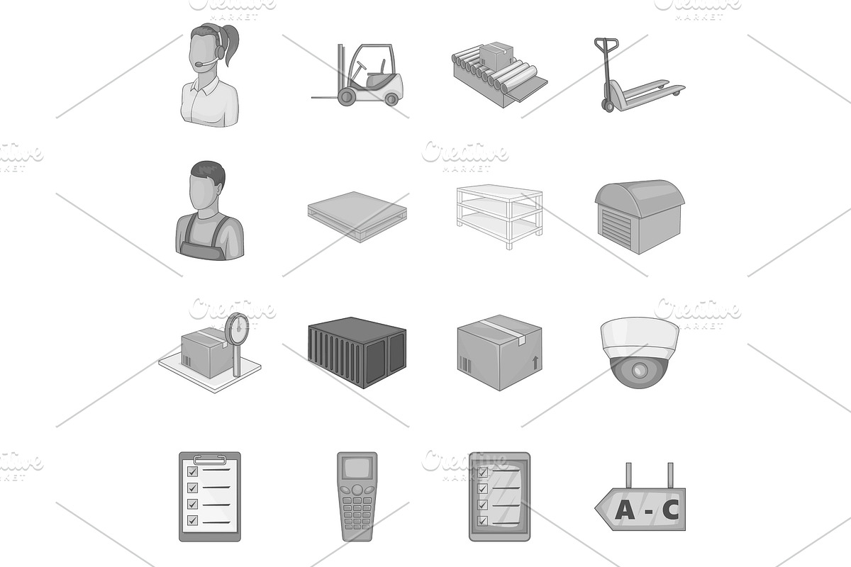 Warehouse store icons set in Illustrations - product preview 8