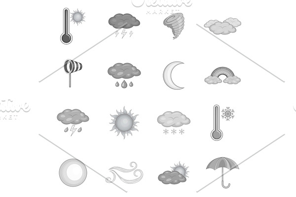 Weather icons set, monochrome style
