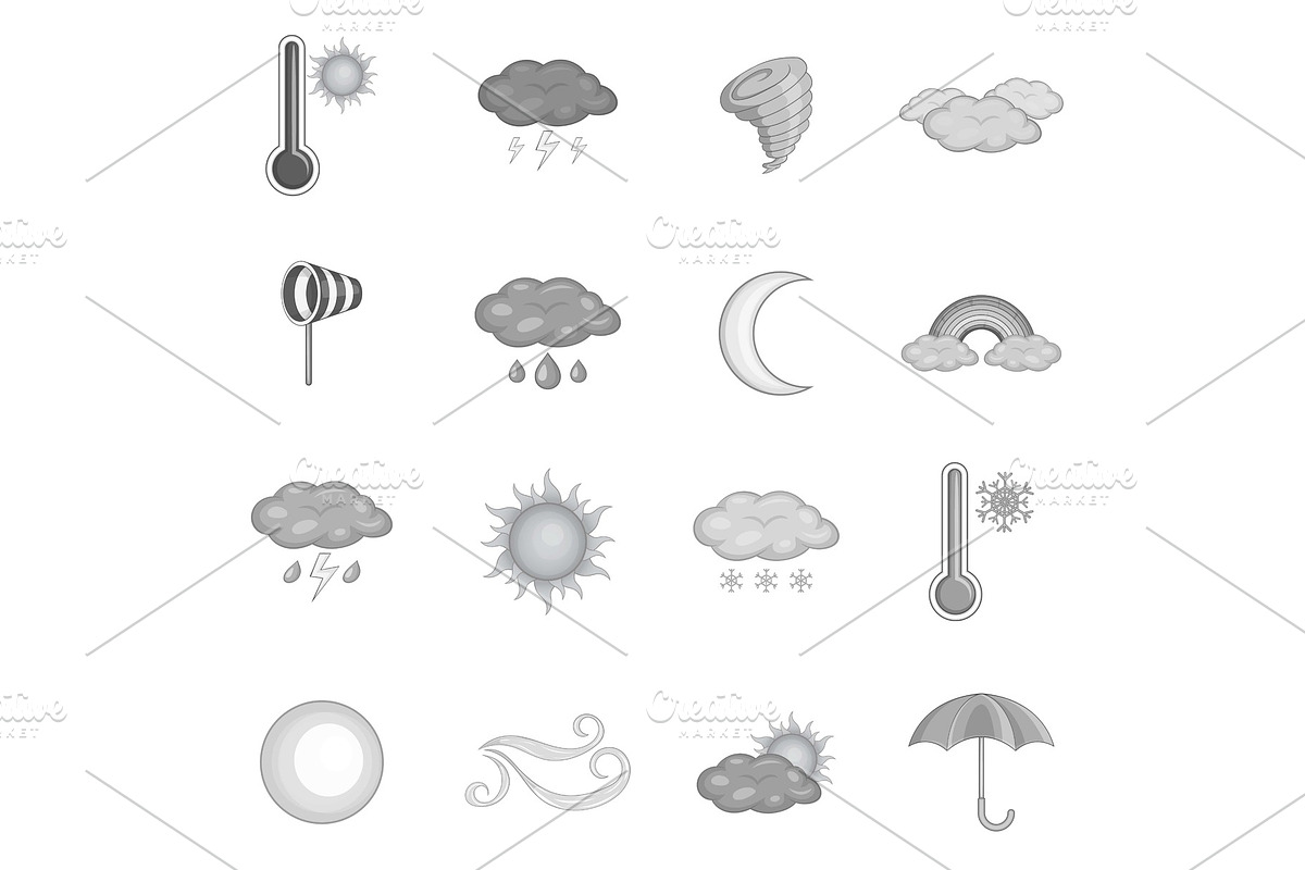 Weather icons set, monochrome style in Illustrations - product preview 8
