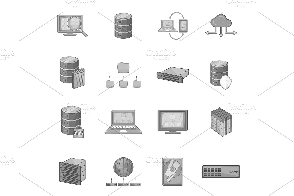 Data base icons set, monochrome in Illustrations - product preview 8