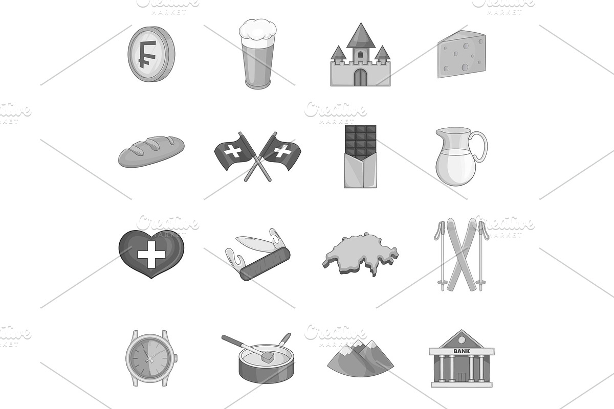 Switzerland travel icons set in Illustrations - product preview 8