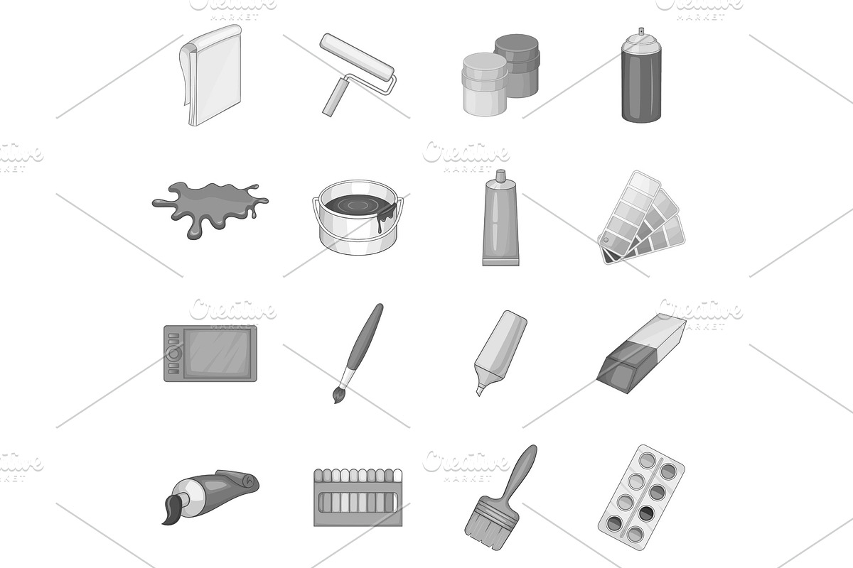 Painter tools icons set, monochrome in Illustrations - product preview 8