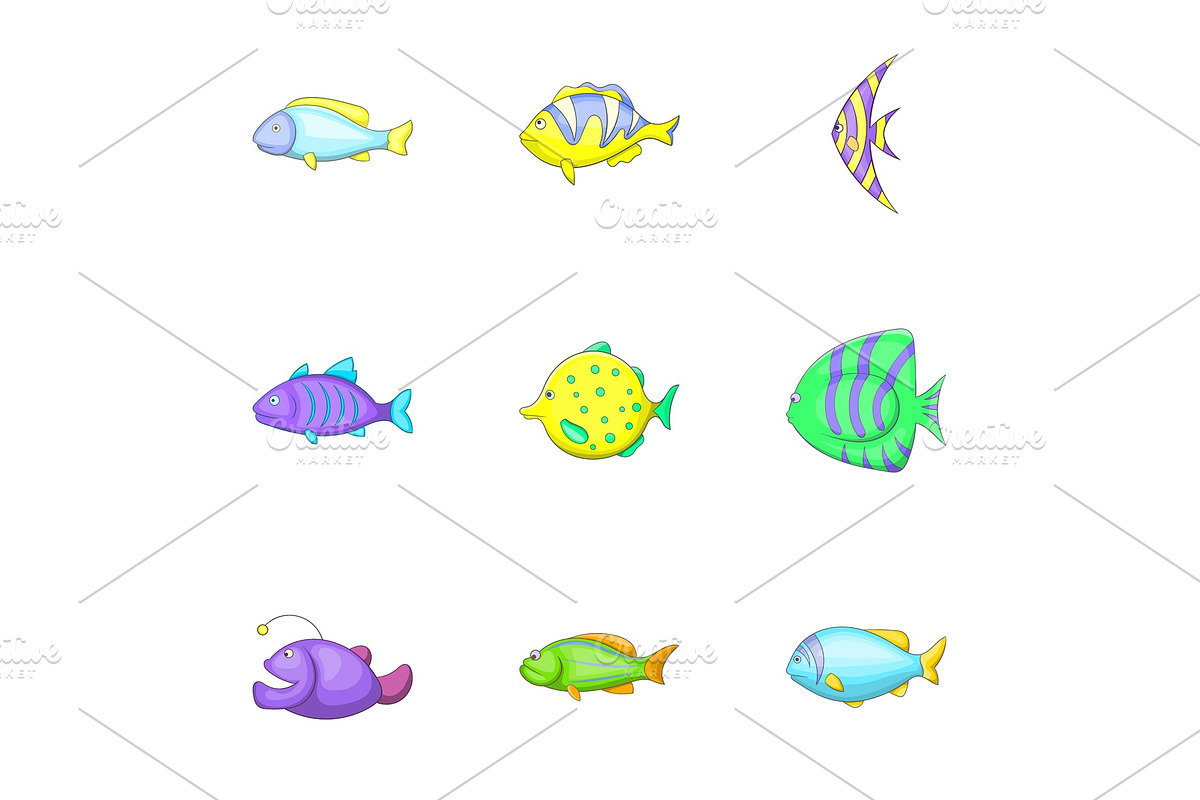 Marine life icons set, cartoon style in Illustrations - product preview 8