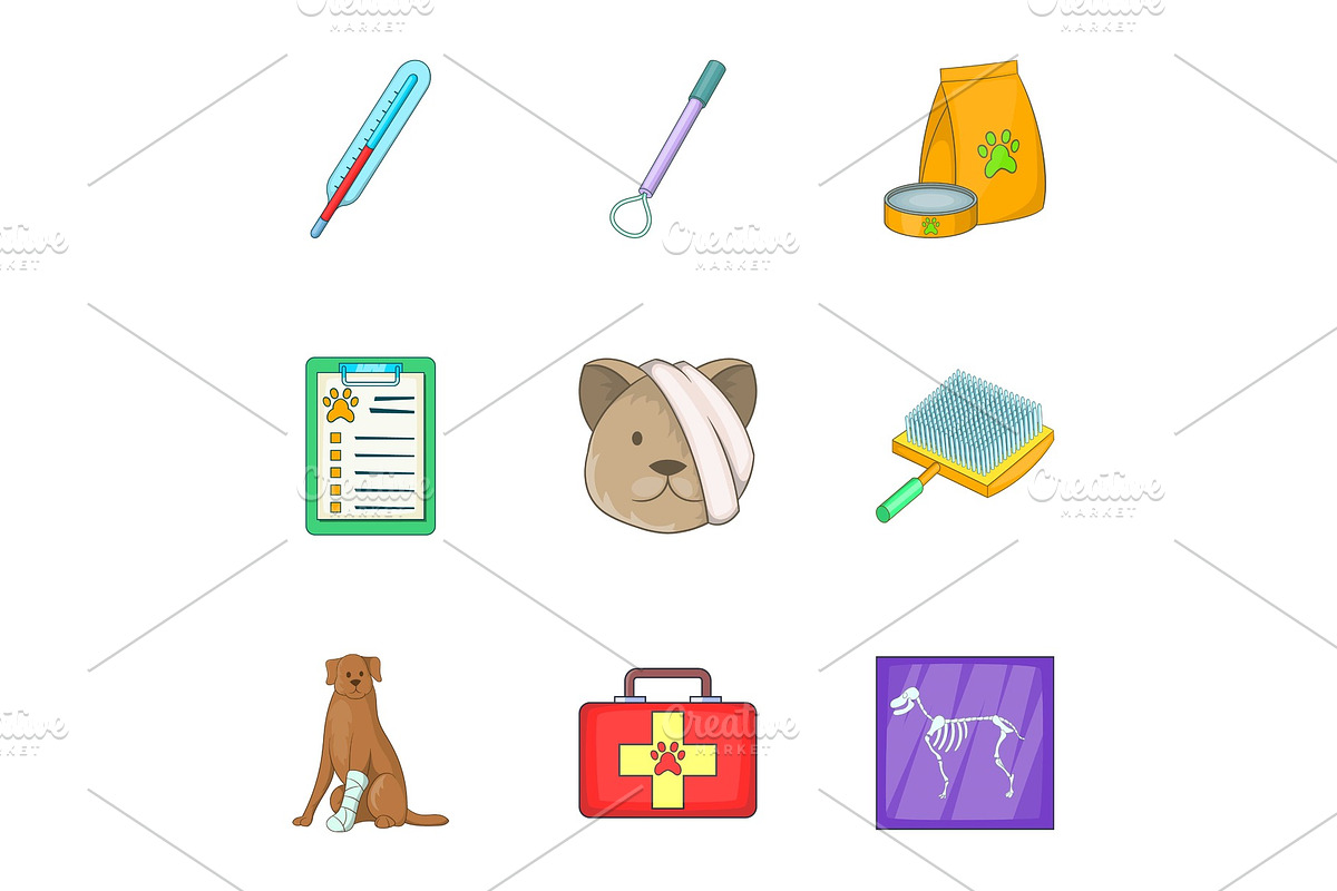 Pet health icons set, cartoon style in Objects - product preview 8
