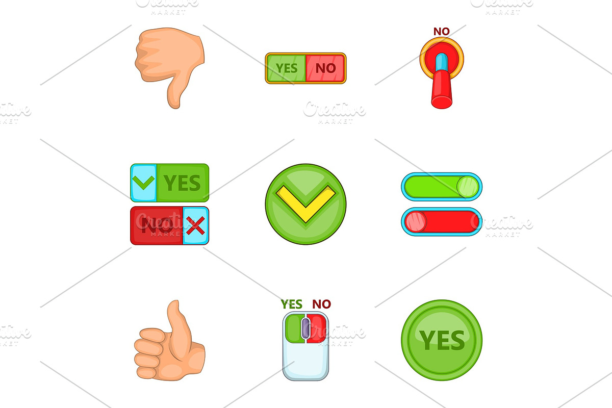 Check mark icons set, cartoon style in Objects - product preview 8