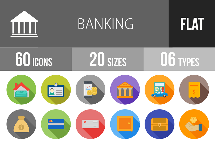 60 Banking Flat Shadowed Icons
