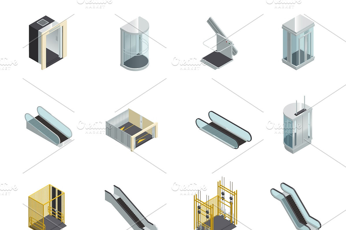 Elevator isometric icons set in Icons - product preview 8
