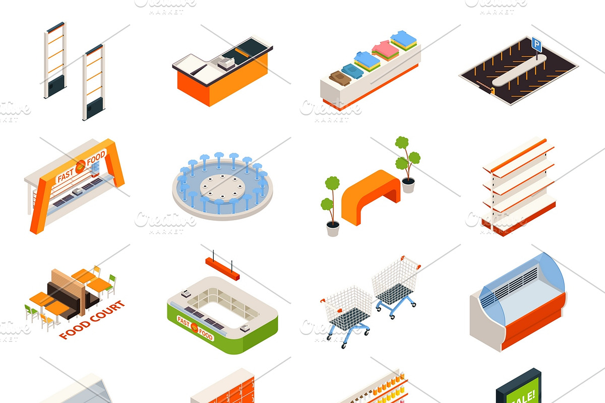 Shopping mall isometric elements in Icons - product preview 8