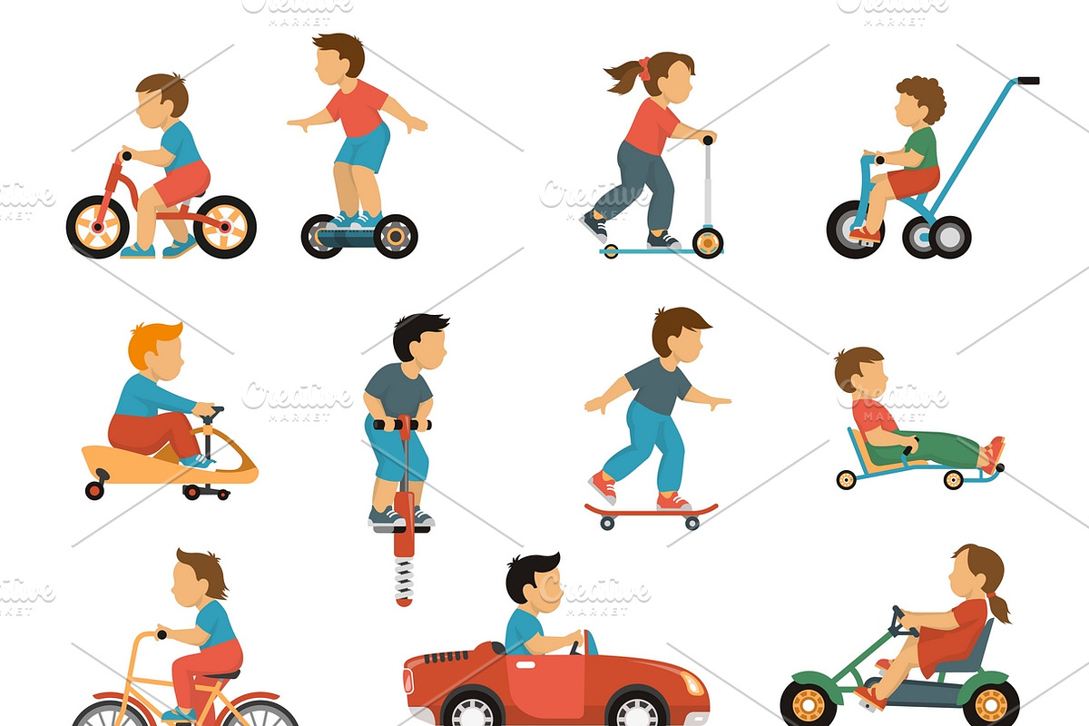 Kids transport icons set in Icons - product preview 8