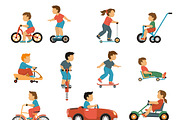 Kids transport icons set