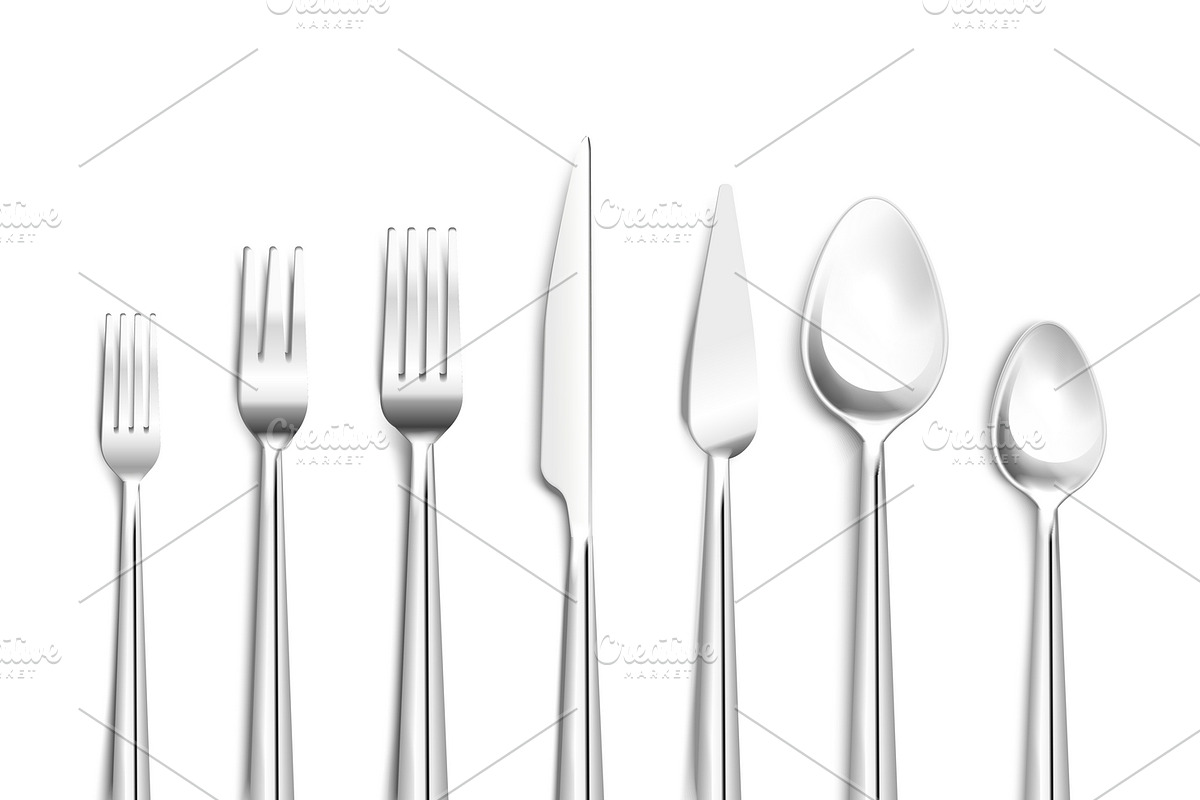 Realistic silverware top view 3d set in Icons - product preview 8