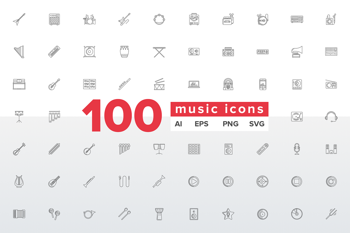 100 music icons in Icons - product preview 8