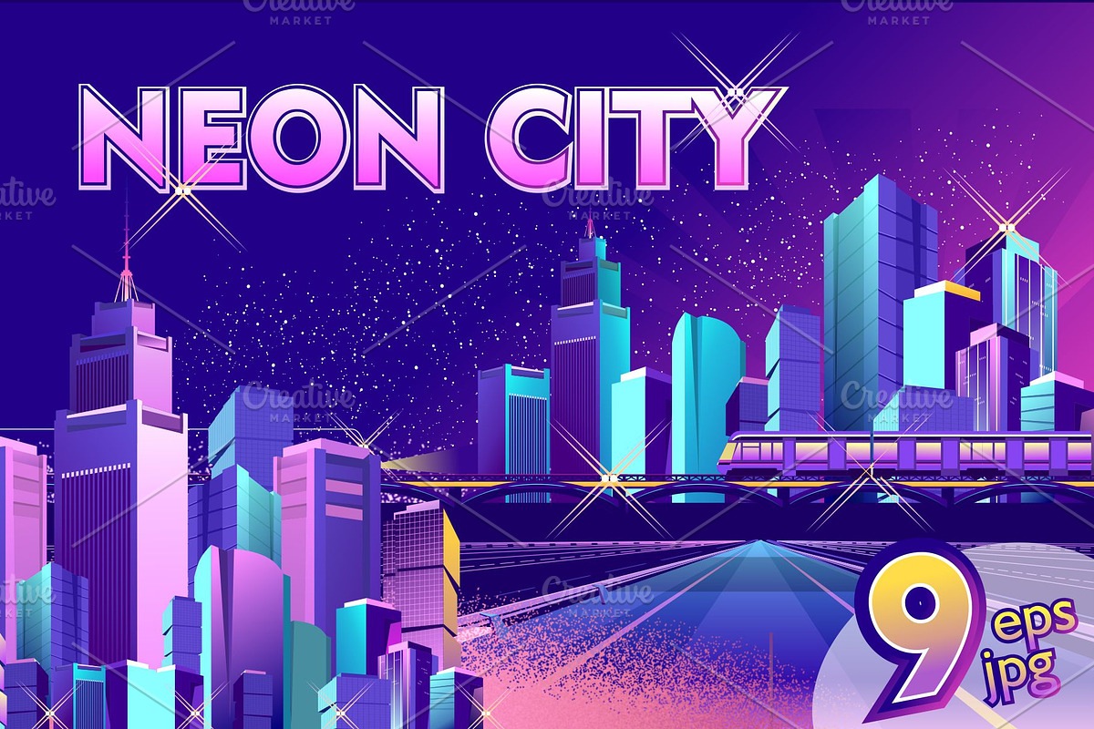 Set of night city landscapes in Graphics - product preview 8