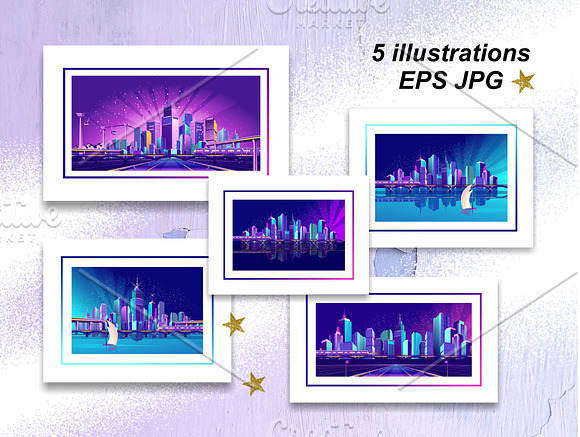 Set of night city landscapes in Graphics - product preview 1