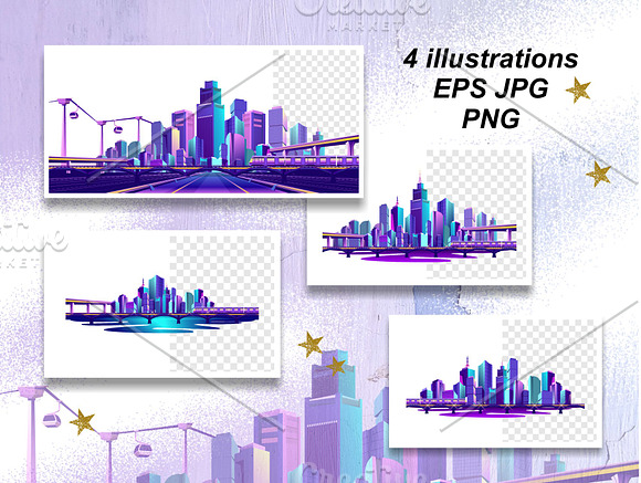 Set of night city landscapes in Graphics - product preview 2