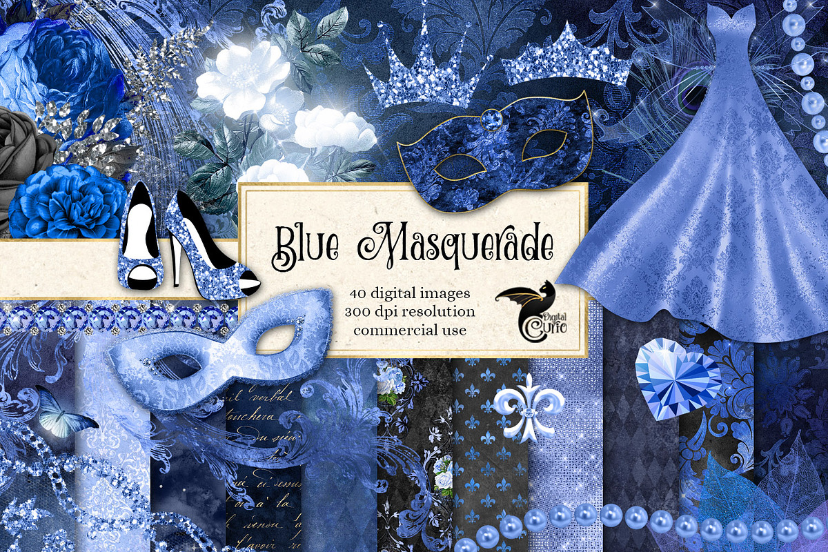 Blue Masquerade Graphics in Illustrations - product preview 8