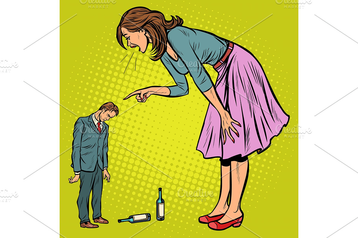 wife scolding drunk husband in Illustrations - product preview 8