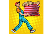 young man pizza boy, food delivery