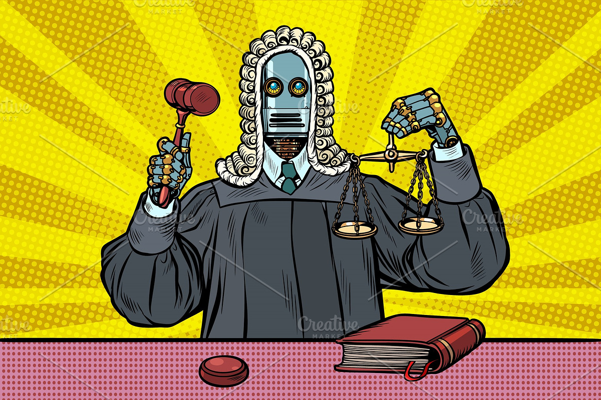 robot judge in robes and wig in Illustrations - product preview 8
