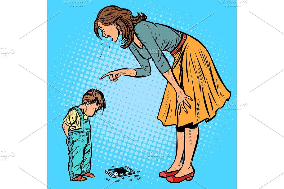 mother and guilty son. broken phone in Illustrations - product preview 8
