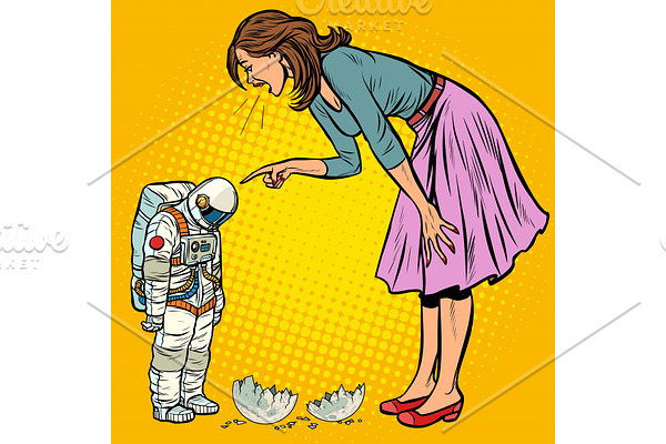 Woman scolds astronaut. The guilty