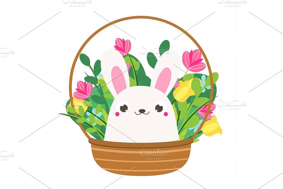 Cute Bunny in flowers. Easter rabbit in Icons - product preview 8