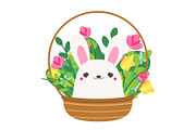 Cute Bunny in flowers. Easter rabbit
