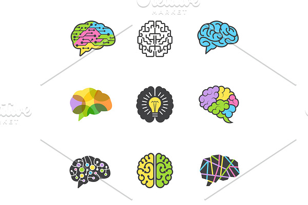 Brain colored symbols. Creative mind