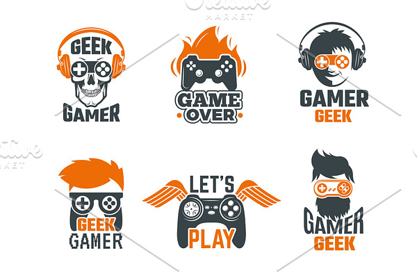 Gamers badges. Joystick video gaming