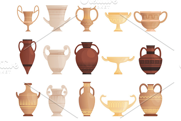 Old ancient vessel. Clay jug cups