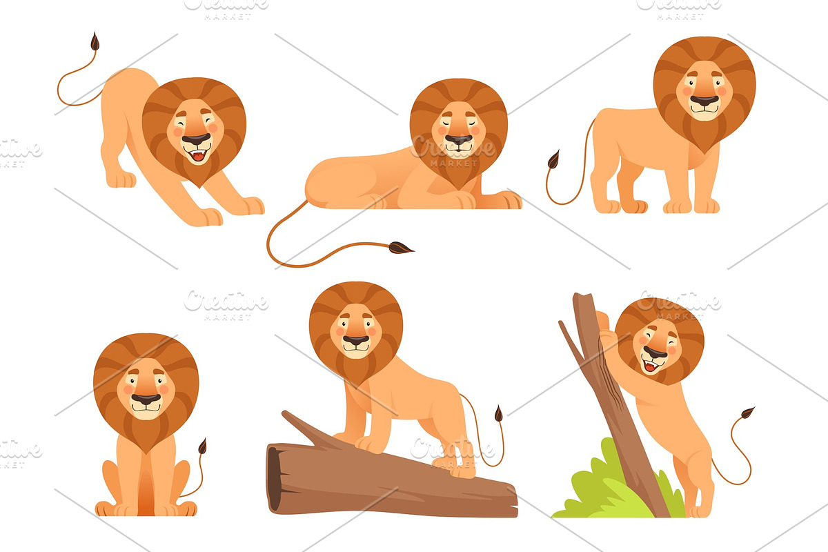 Lion cartoon. Wild jungle animal in Graphics - product preview 8