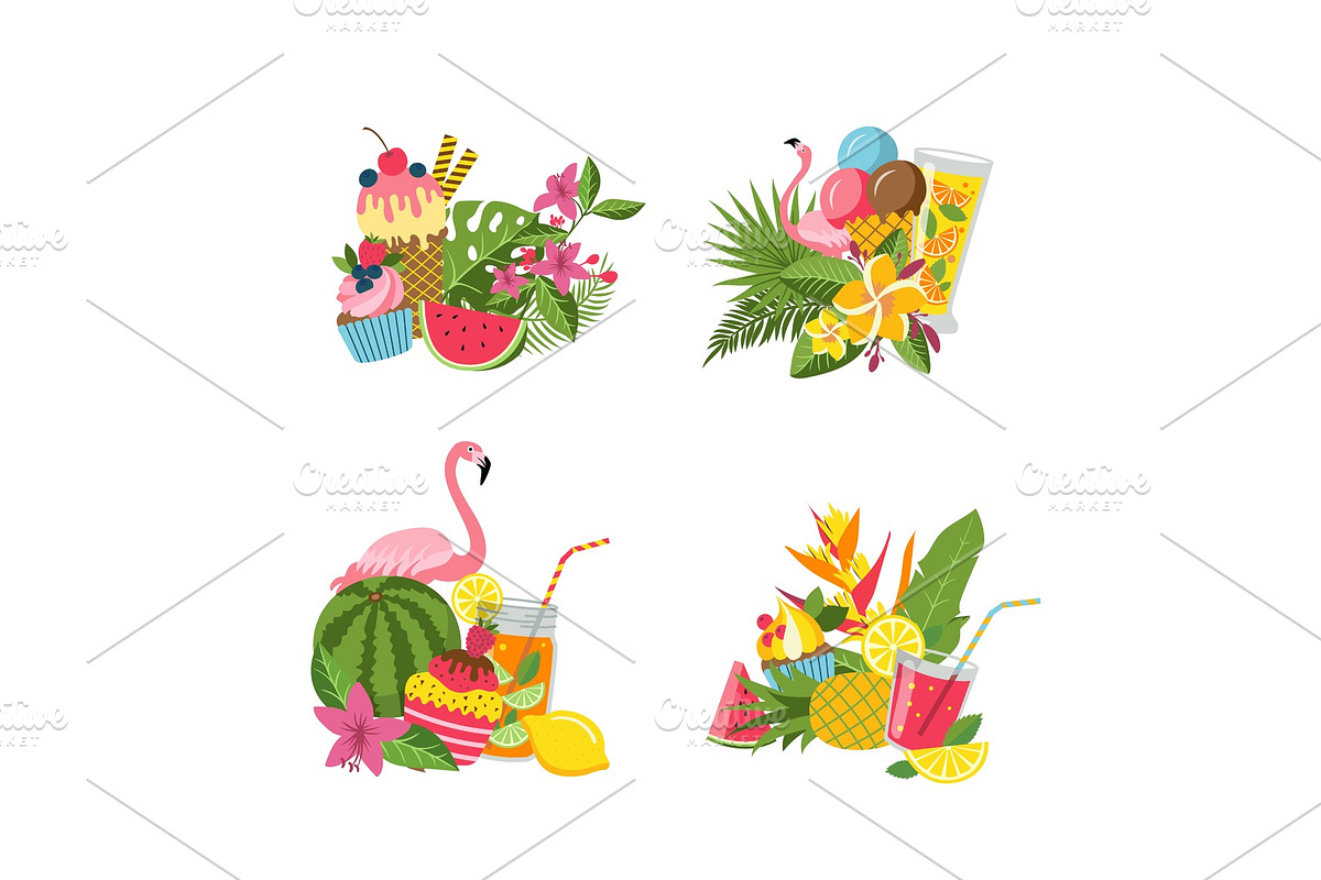 Vector flat cute summer elements in Graphics - product preview 8