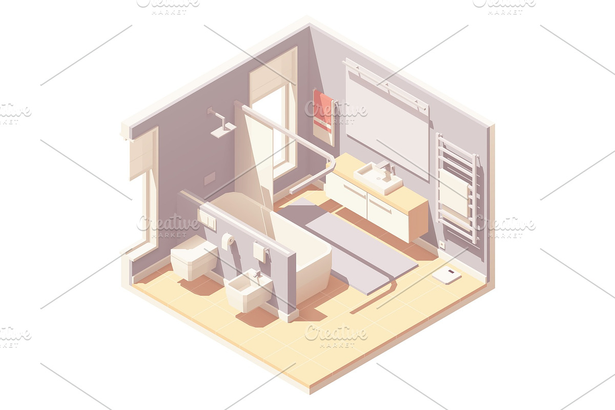 Vector isometric bathroom interior in Illustrations - product preview 8