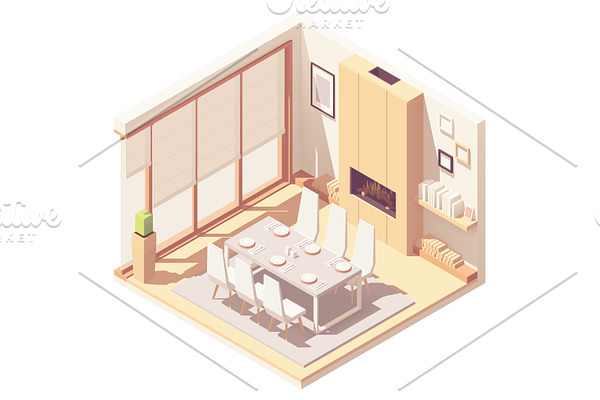 Isometric dining room interior