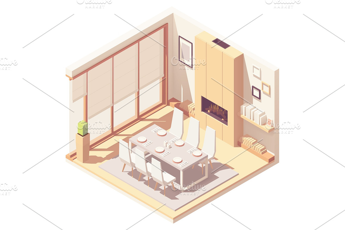 Isometric dining room interior in Illustrations - product preview 8